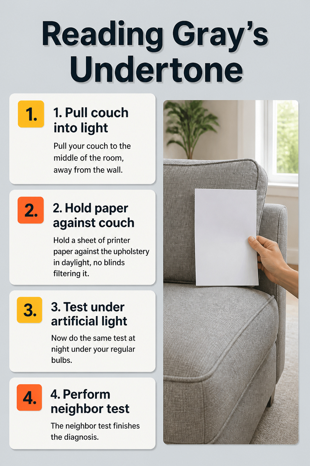 8 Grey Couch Living Room Ideas That Work in 2026 13 An image demonstrating how to read a gray couch's undertone.