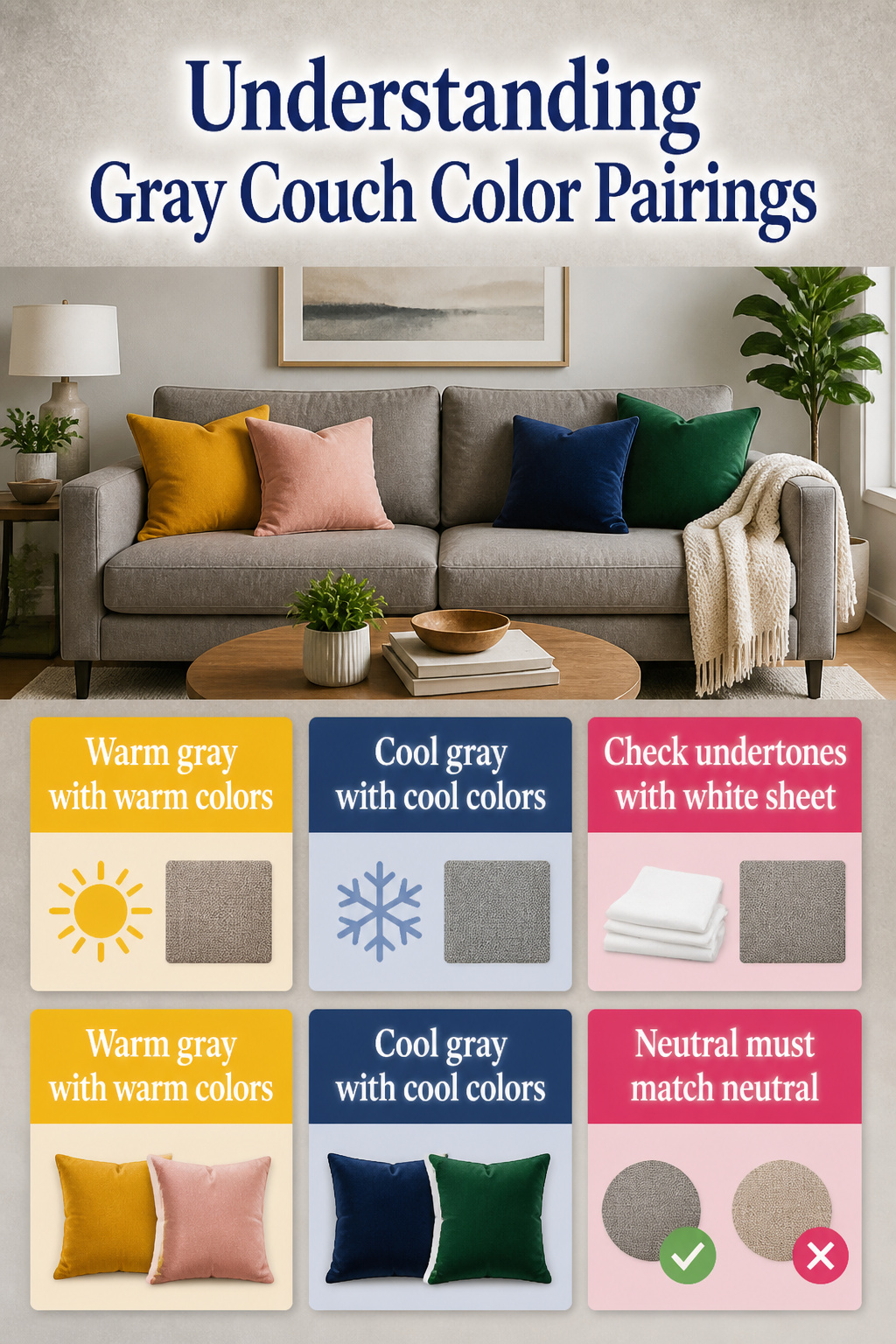 8 Grey Couch Living Room Ideas That Work in 2026 9 An image showing various colors that pair well with gray.