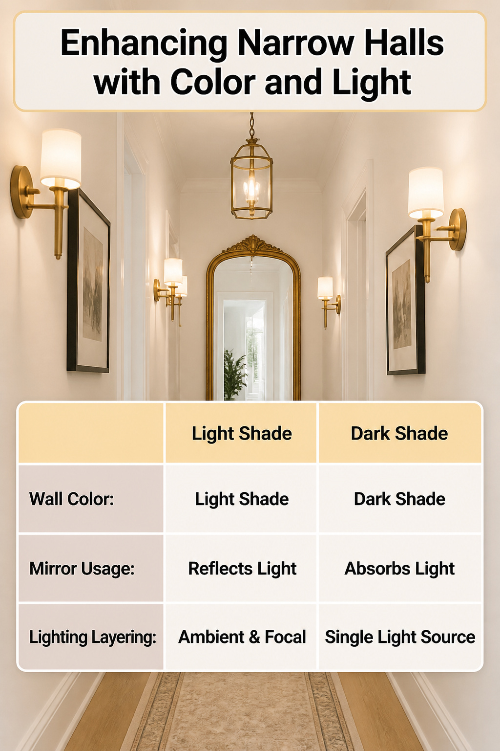A narrow hallway with light-colored walls and a mirror.