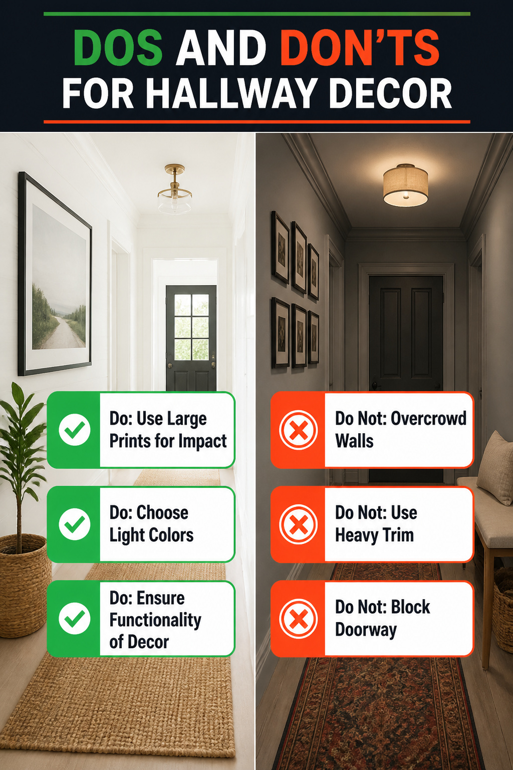 A hallway with a few decor elements avoiding clutter.