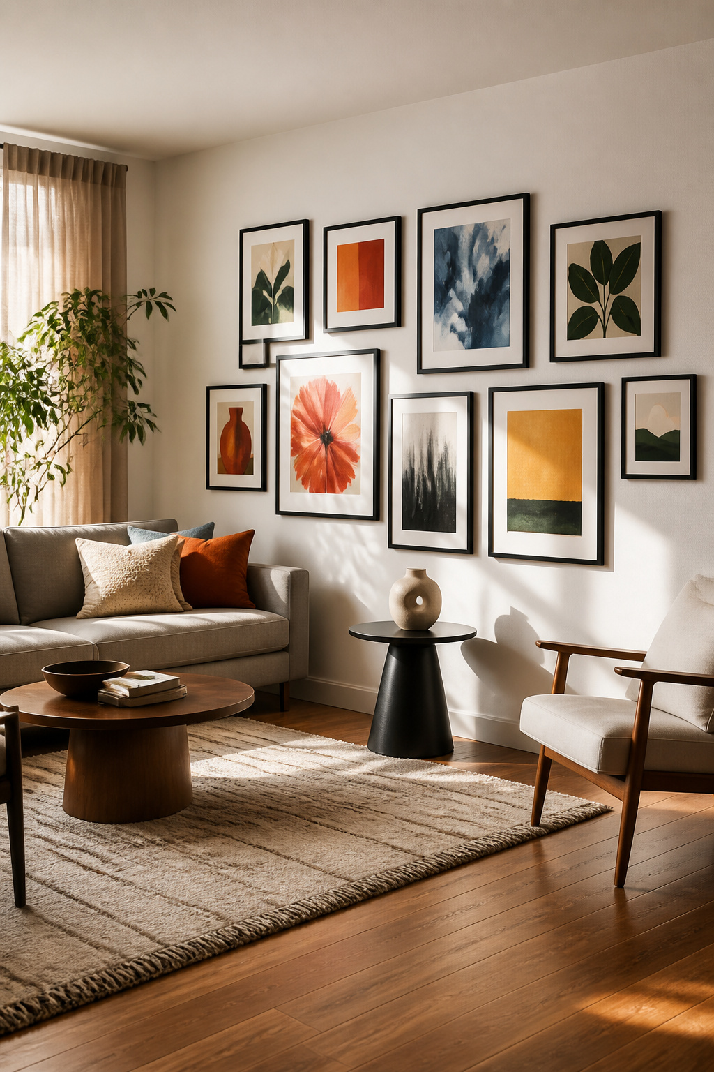 Framed wall art hanging straight on a painted wall.