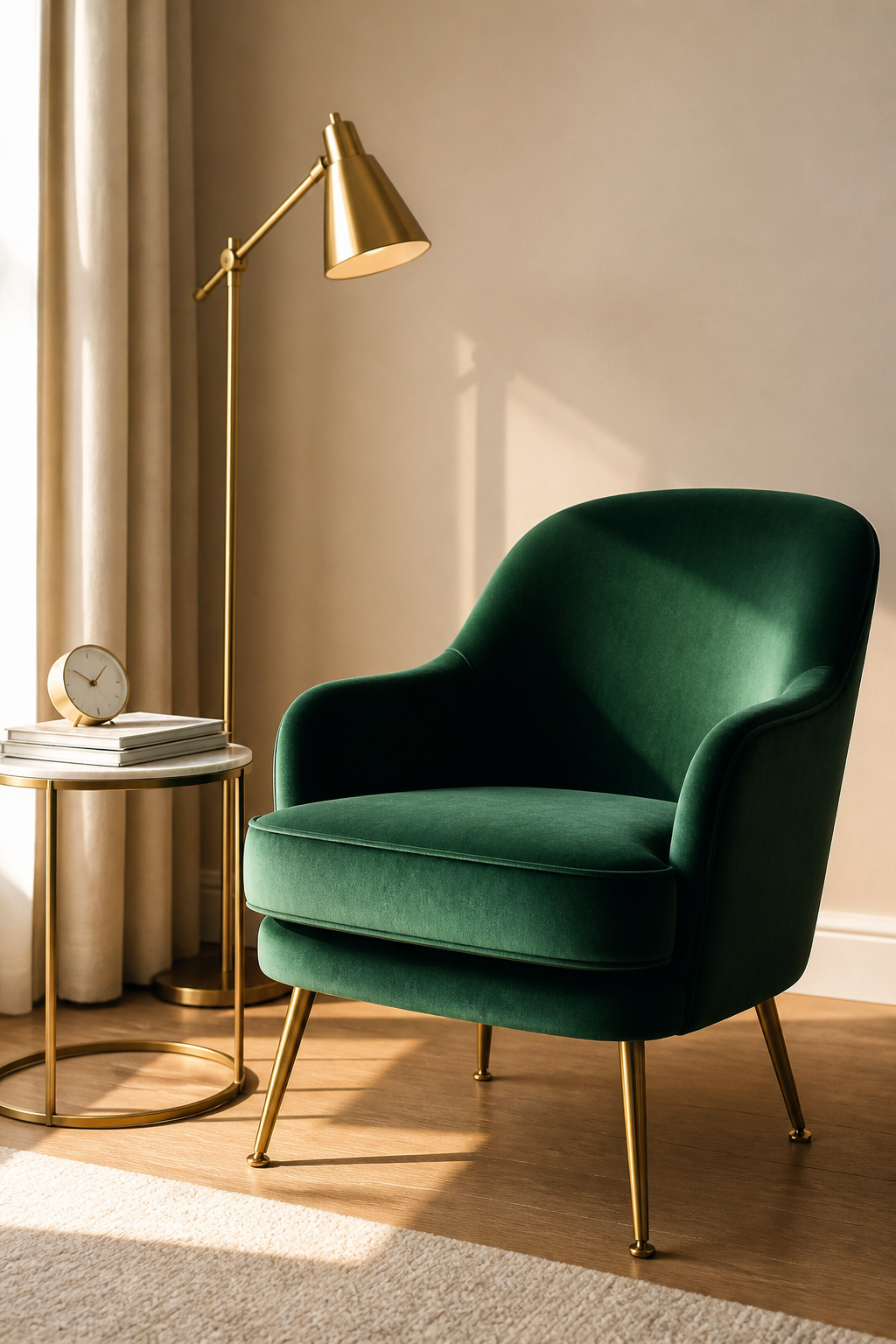 Stylish side table in a living room with decorative items.