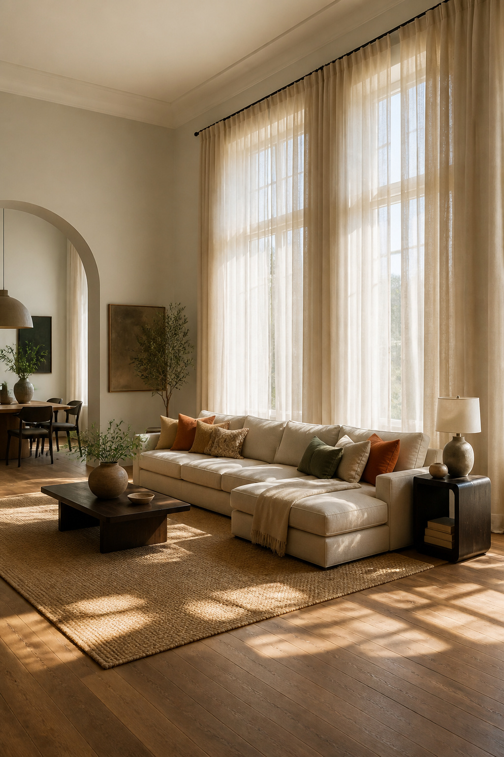 Curtains mounted above a window in a bright room.