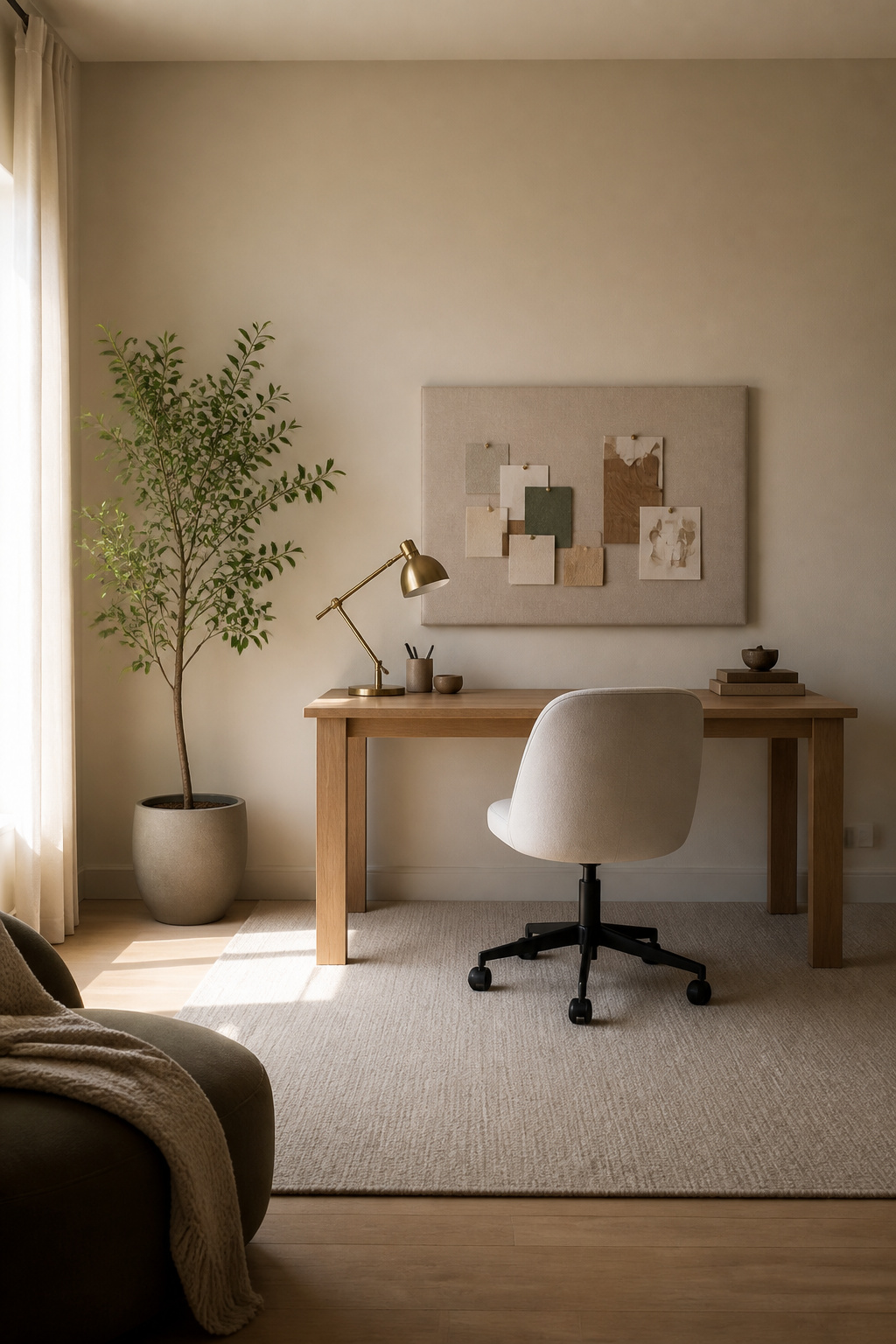 10 Home Office Ideas That Work for Real Rooms in 2026 10 A styled wall with artwork behind a desk for video calls.