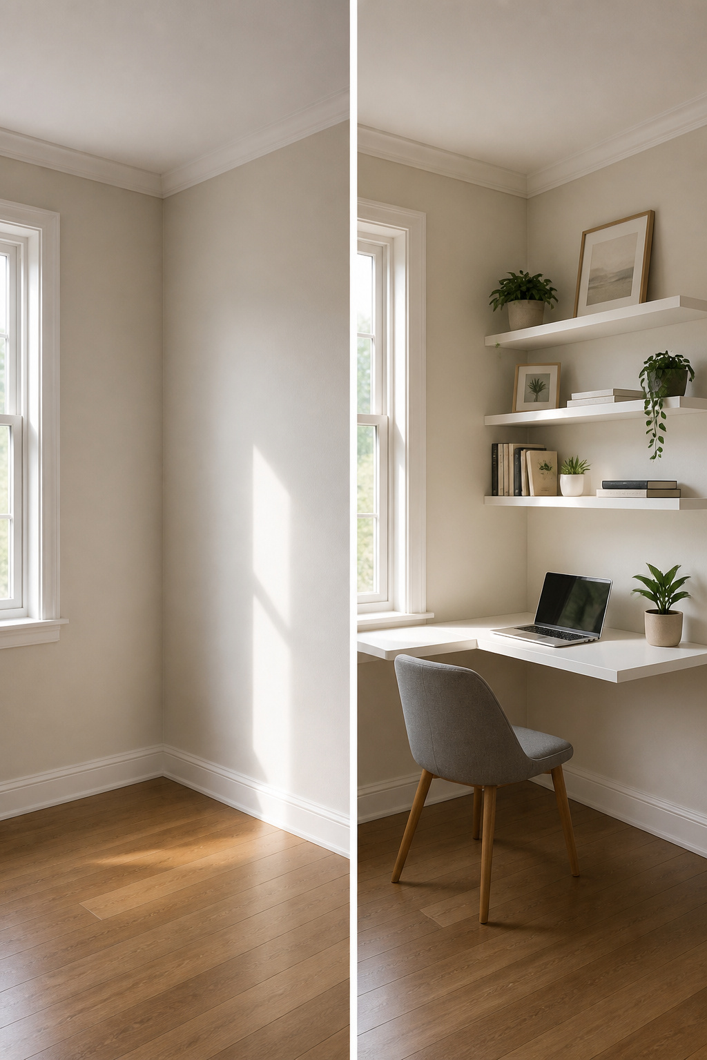 10 Home Office Ideas That Work for Real Rooms in 2026 2 A small corner featuring a wall-mounted desk and chair.