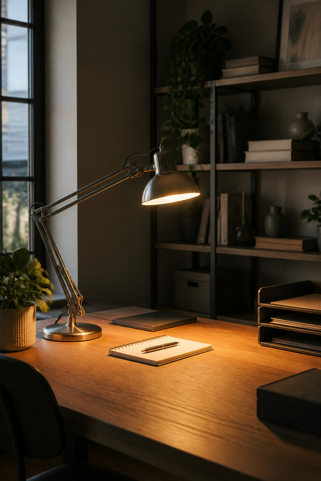 10 Home Office Ideas That Work for Real Rooms in 2026 8 A sleek desk lamp with an adjustable arm illuminating a workspace.
