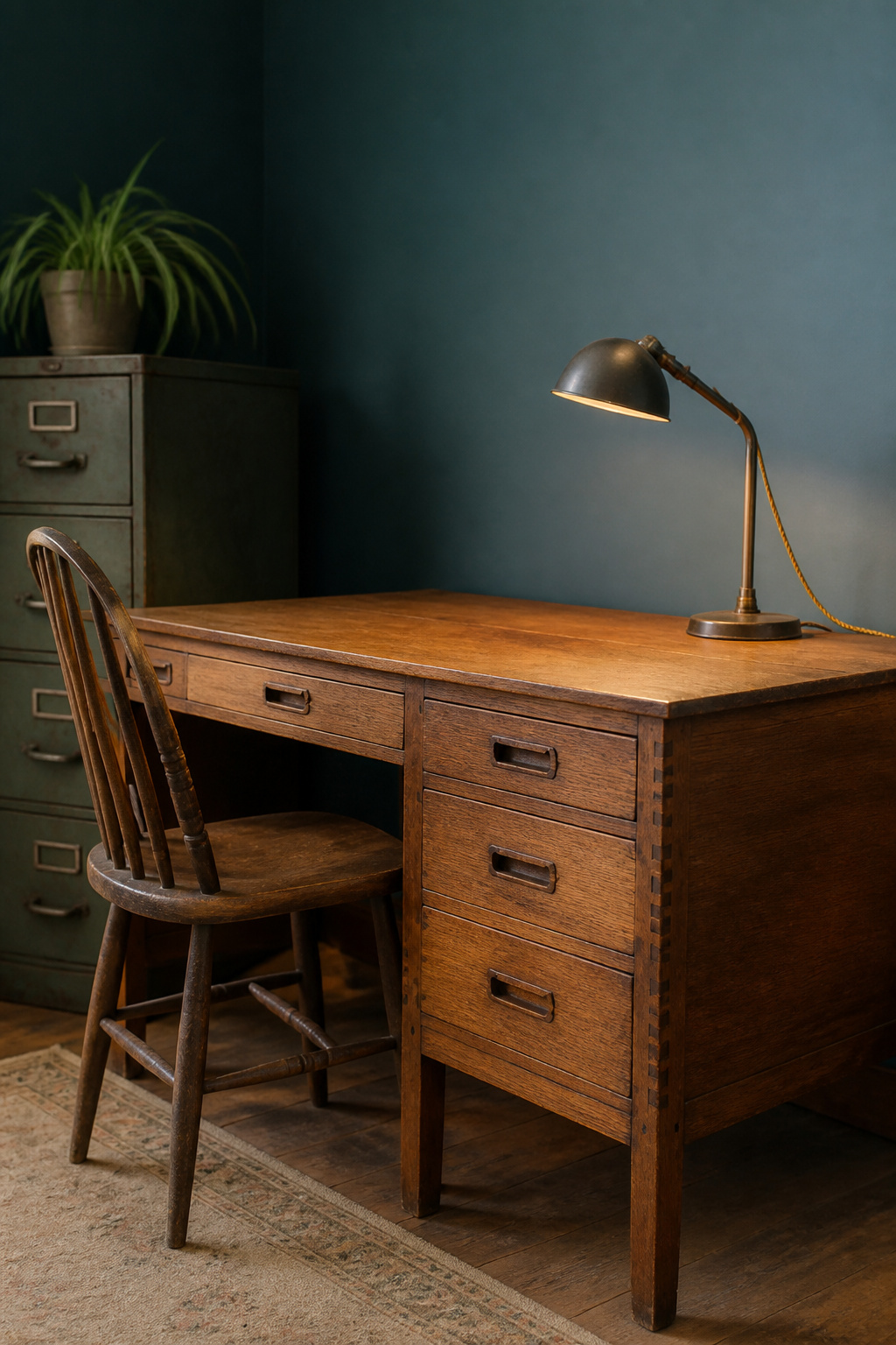 10 Home Office Ideas That Work for Real Rooms in 2026 9 A collection of vintage office furniture including a filing cabinet.
