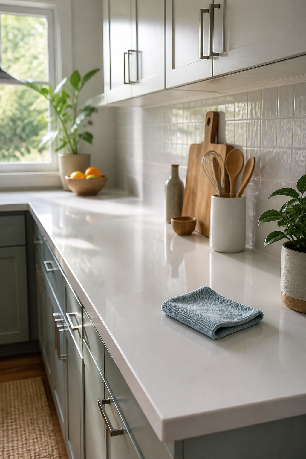 10 Steps to Organize Kitchen Counters: A 2026 Guide 10 A clean kitchen counter with a microfiber cloth ready for use.