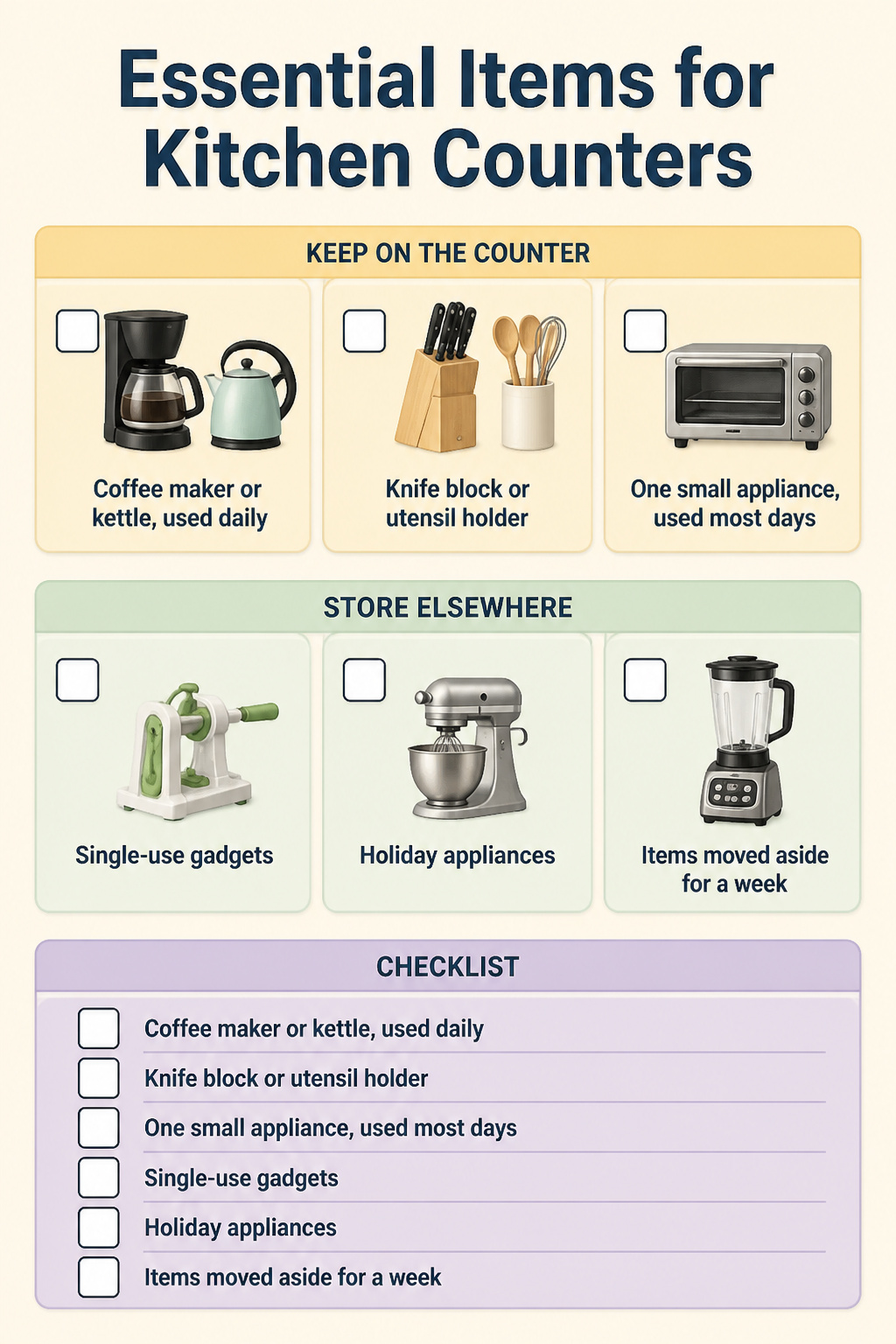 10 Steps to Organize Kitchen Counters: A 2026 Guide 11 A selection of kitchen gadgets under evaluation for counter space.