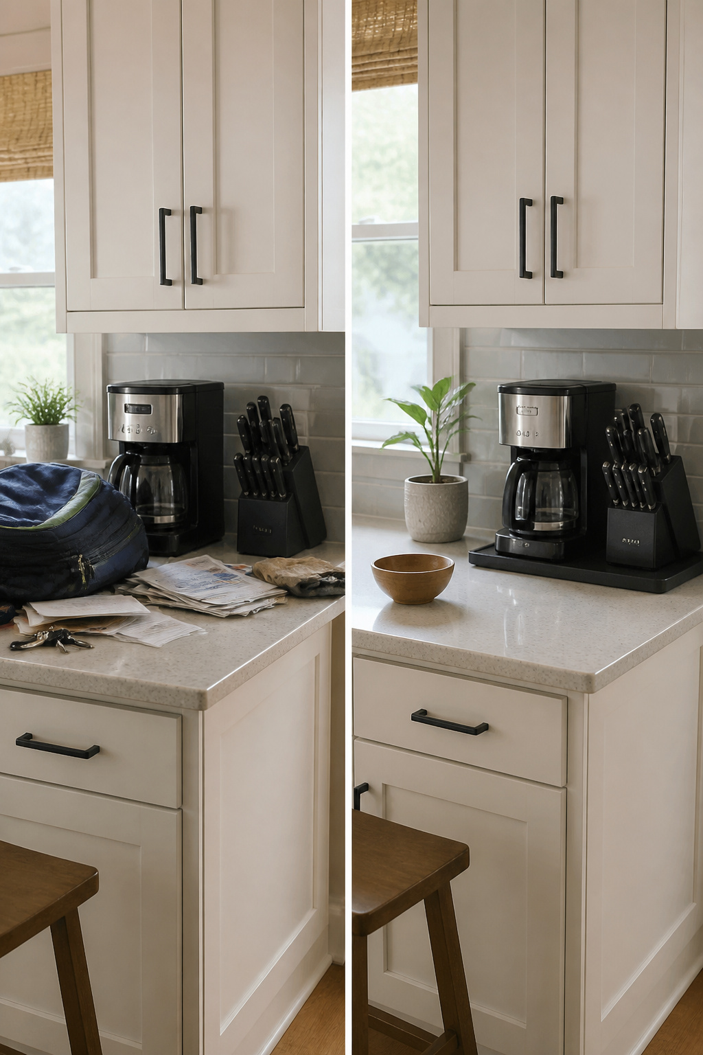 10 Steps to Organize Kitchen Counters: A 2026 Guide 13 A cluttered kitchen counter with frequently used items left out.