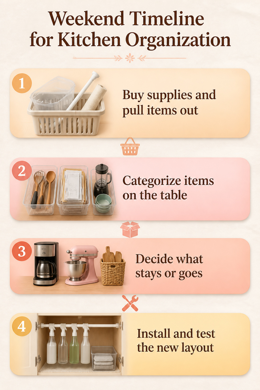 10 Steps to Organize Kitchen Counters: A 2026 Guide 15 A checklist for organizing a kitchen over the weekend.
