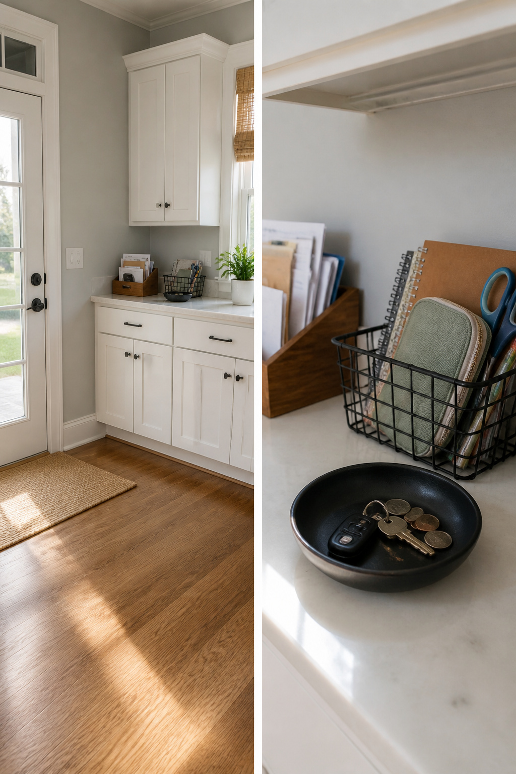 10 Steps to Organize Kitchen Counters: A 2026 Guide 2 A kitchen counter with misplaced items like mail and keys, awaiting relocation.