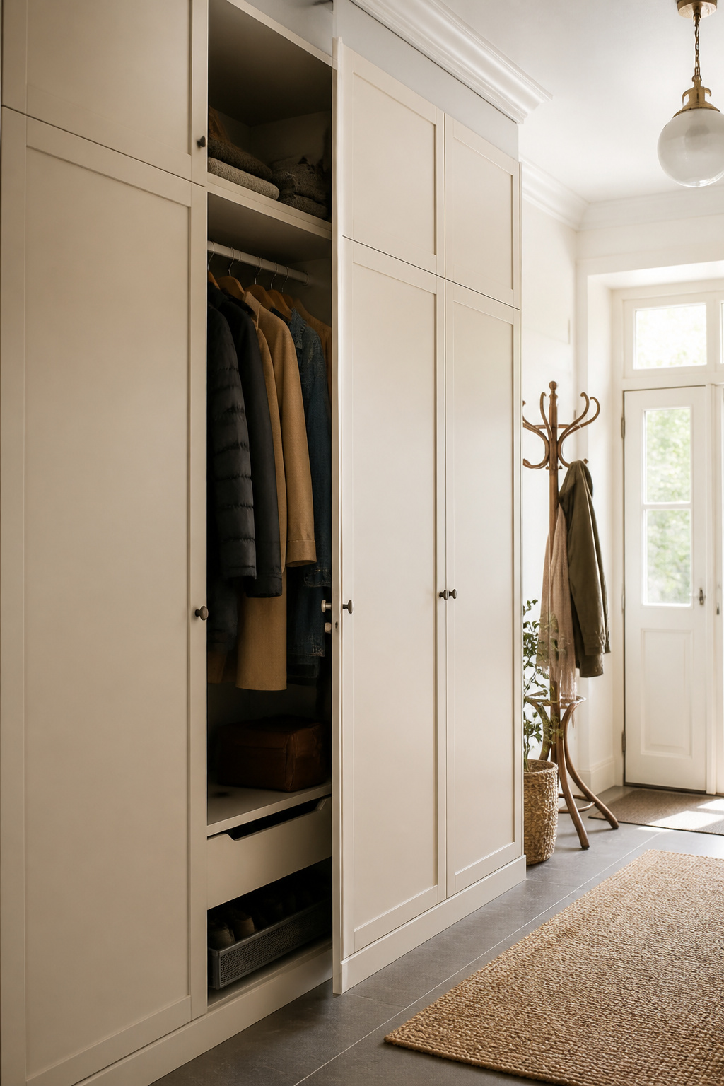 IKEA Mudroom Ideas for Storage, Lockers and Benches 3 Two PAX wardrobes providing ample coat storage in a mudroom.