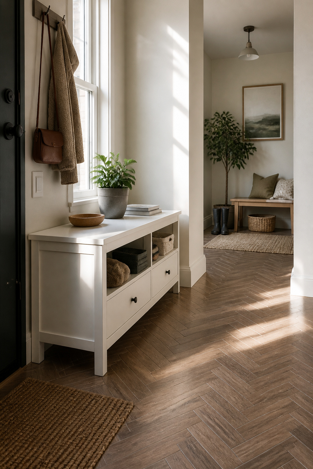 IKEA Mudroom Ideas for Storage, Lockers and Benches 4 IKEA Hemnes TV unit functioning as a bench with storage compartments.