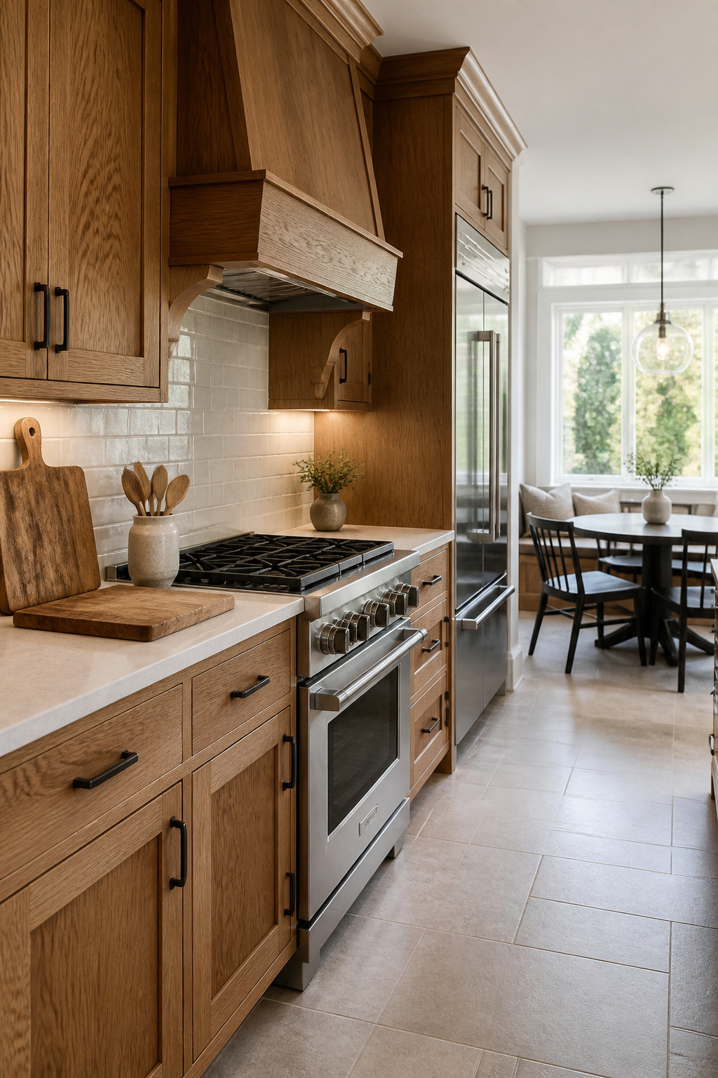 19 Kitchen Cabinet Ideas to Try in 2026, From Color to Storage 15 A kitchen featuring solid oak cabinets and stainless steel appliances.