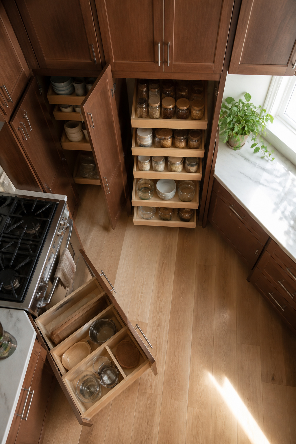 19 Kitchen Cabinet Ideas to Try in 2026, From Color to Storage 24 A kitchen cabinet with pull-out shelves for easy access.