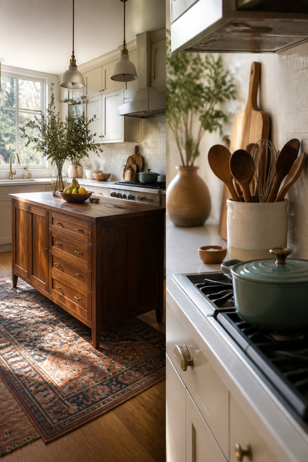 19 Kitchen Cabinet Ideas to Try in 2026, From Color to Storage 3 A kitchen with a walnut island and modern cabinets.
