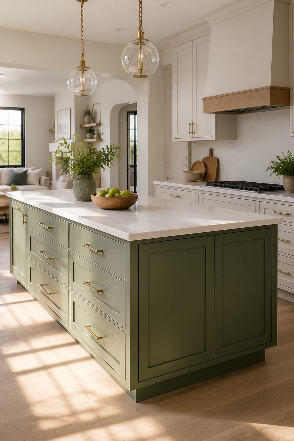 19 Kitchen Cabinet Ideas to Try in 2026, From Color to Storage 8 A kitchen with sage green and navy blue cabinetry.