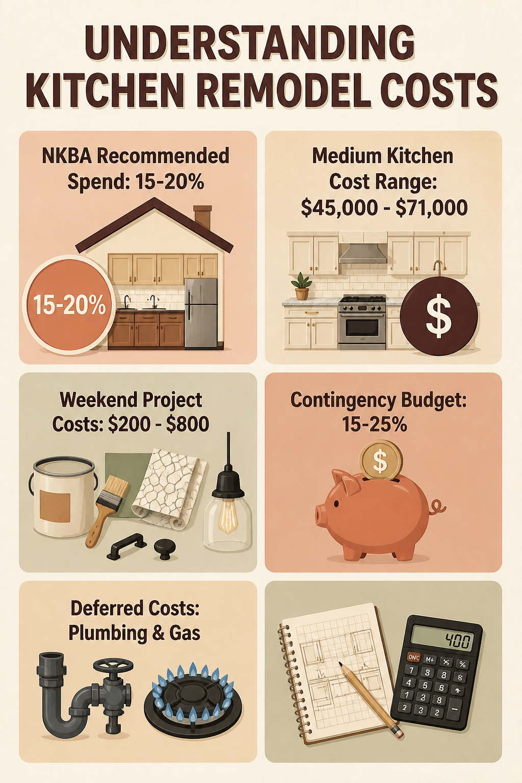 10 Kitchen Remodel Ideas for 2026: Bold Upgrades That Actually Fit 11 A graphic showing kitchen remodel cost estimates.