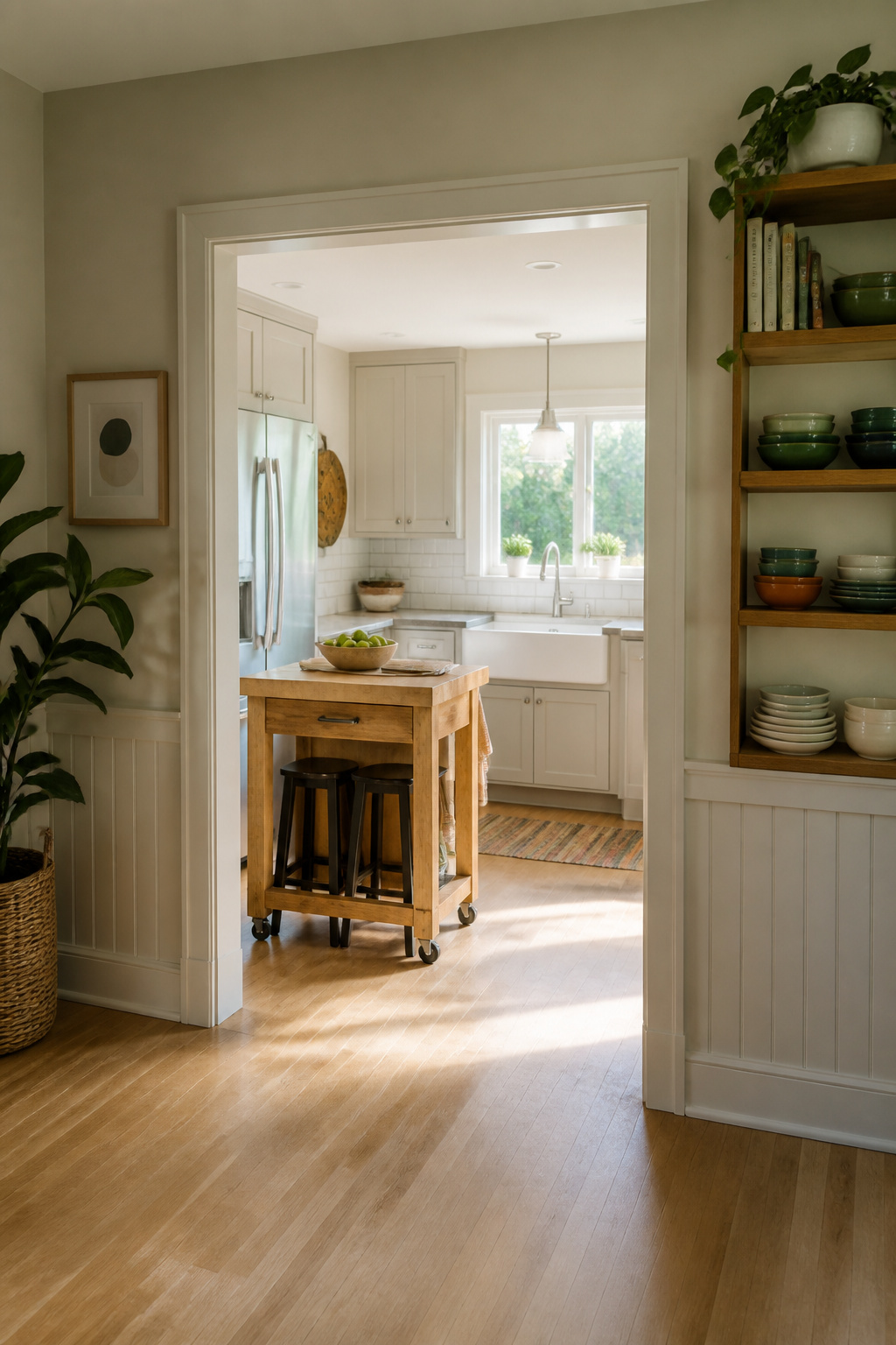 10 Kitchen Remodel Ideas for 2026: Bold Upgrades That Actually Fit 4 A rolling butcher block island in a kitchen setting.