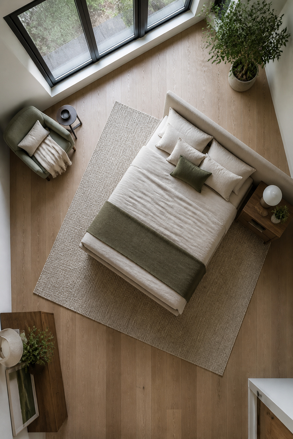 15 Master Bedroom Ideas for 2026: Comfort, Style and Calm 13 A bed angled in a corner to maximize light in a bedroom.