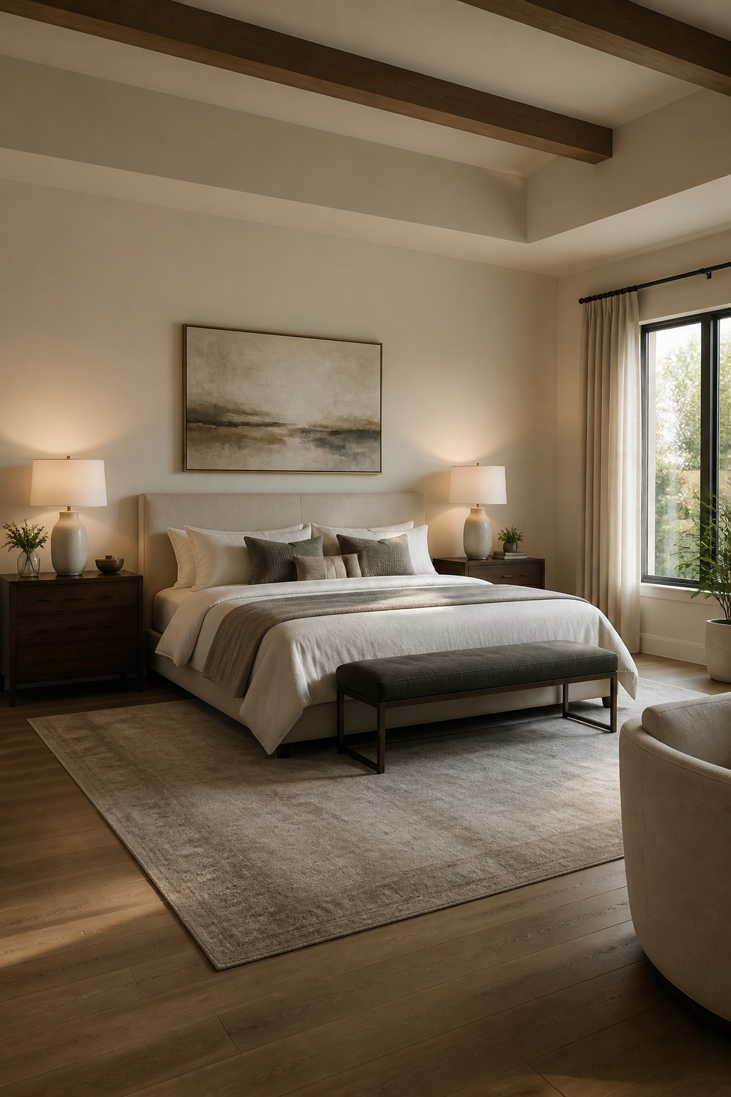 15 Master Bedroom Ideas for 2026: Comfort, Style and Calm 15 Two matching nightstands and lamps on either side of a bed.