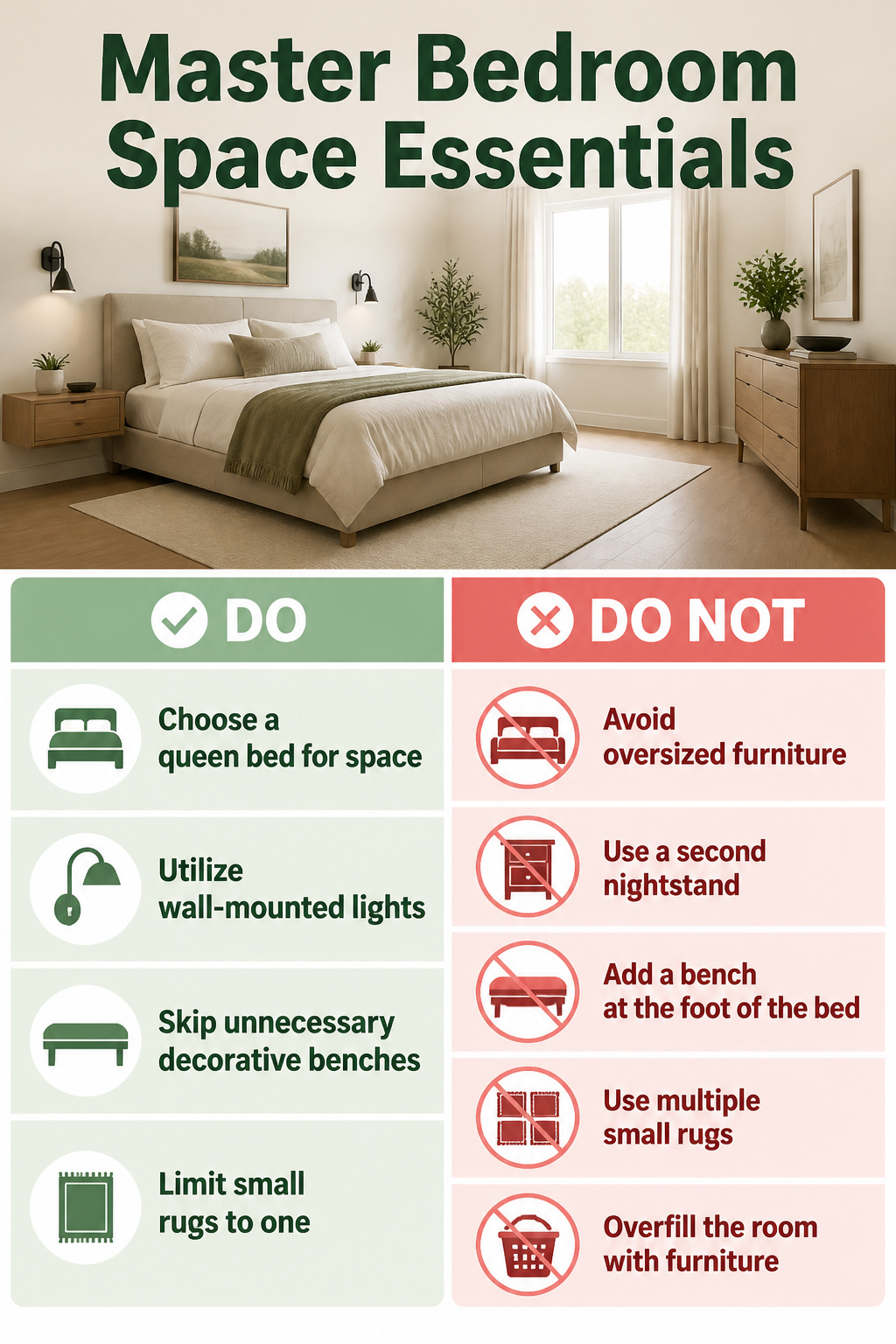 15 Master Bedroom Ideas for 2026: Comfort, Style and Calm 19 A compact bedroom layout with essential furniture.