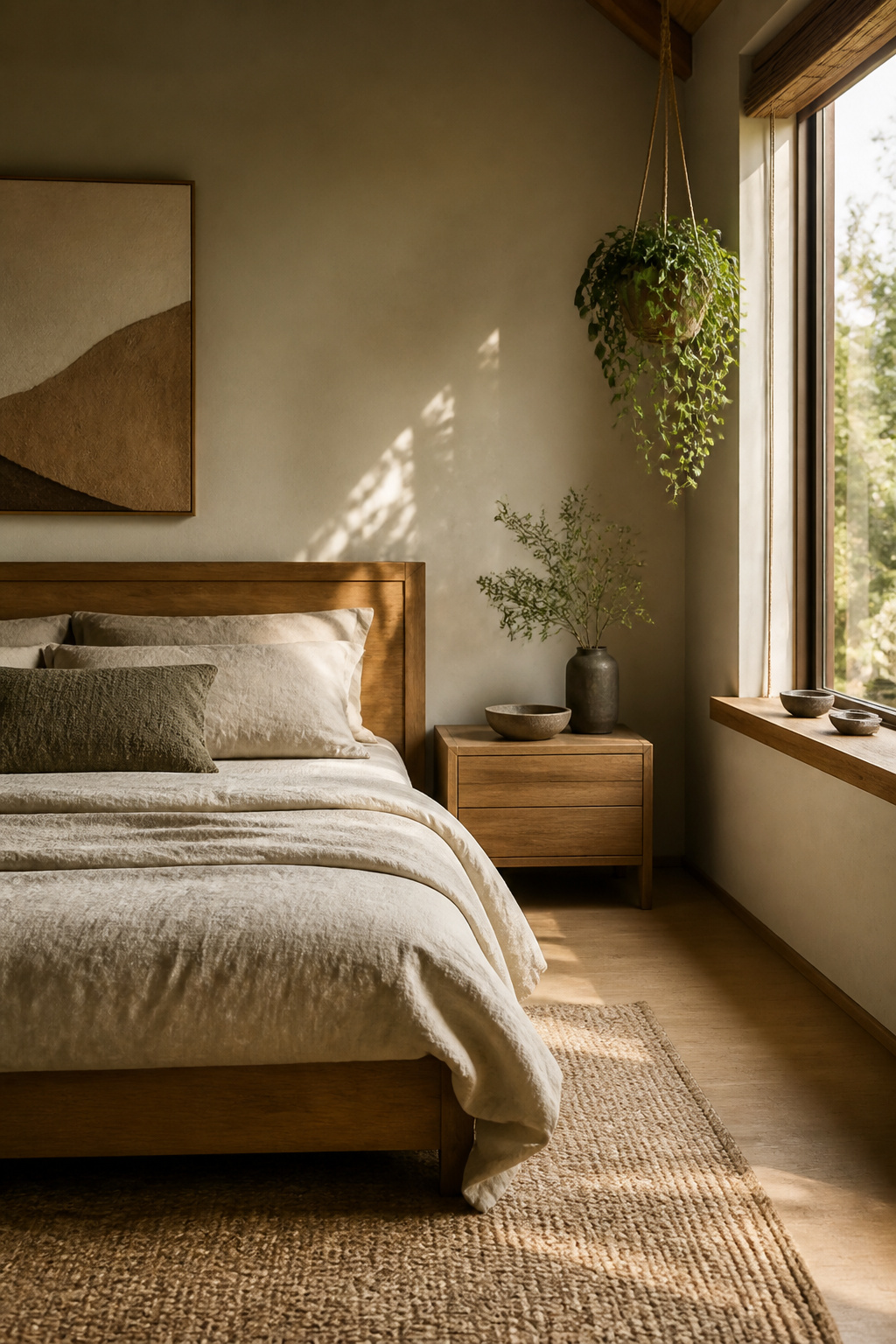 15 Master Bedroom Ideas for 2026: Comfort, Style and Calm 5 A natural oak bed frame against softly toned walls.