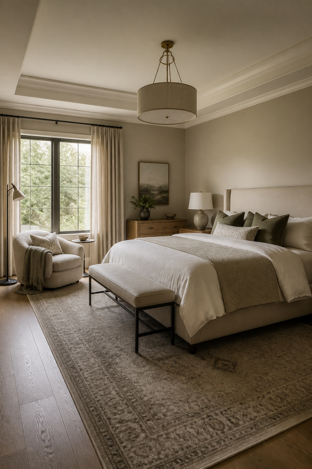 15 Master Bedroom Ideas for 2026: Comfort, Style and Calm 8 A chair tucked into the corner of a master bedroom.