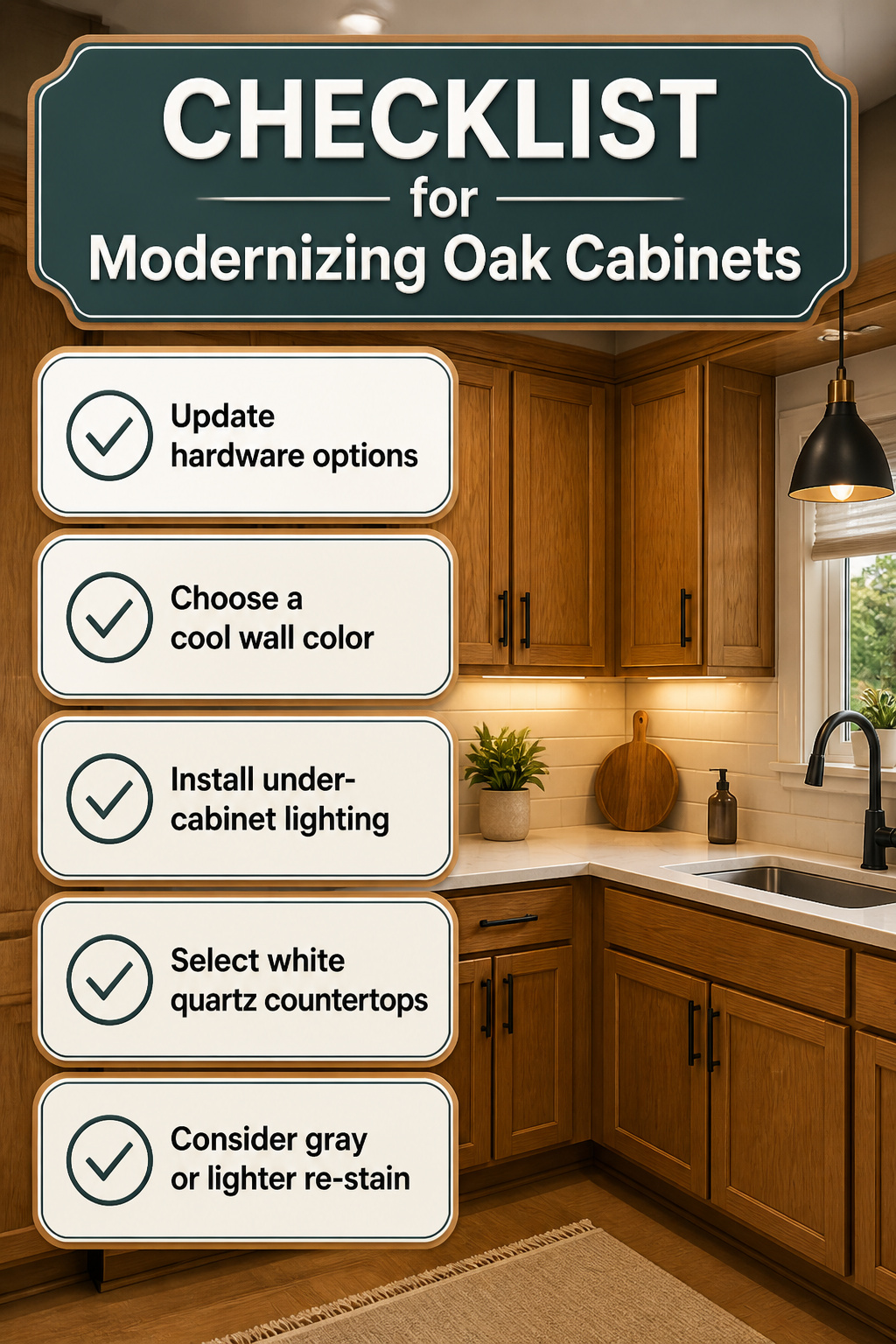 Close-up of modern hardware and wall color next to oak cabinets.