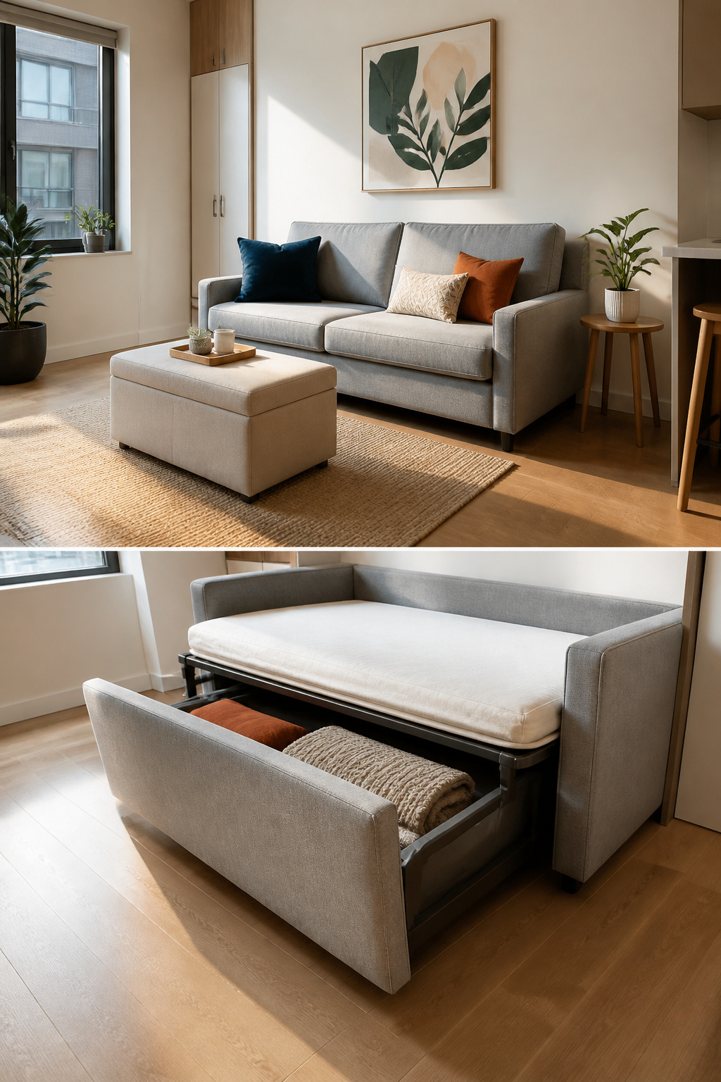 8 Small Apartment Ideas That Maximize Space and Style in 2026 1 A daybed positioned against the wall in a small apartment.