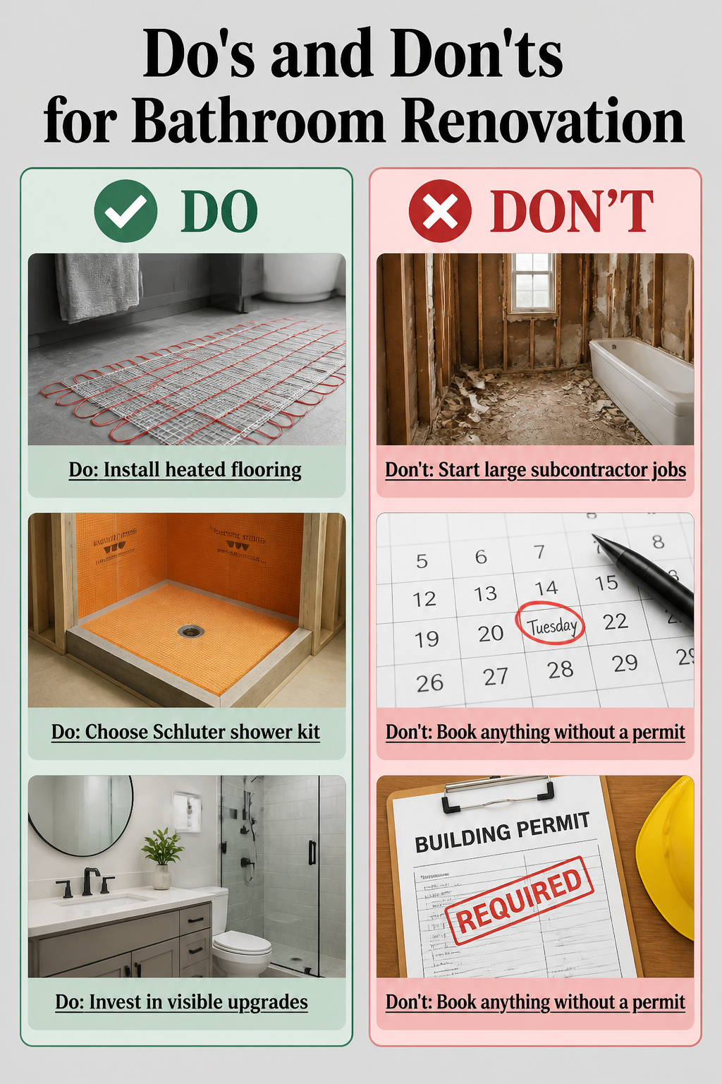 A guide on do's and don'ts for bathroom renovation.