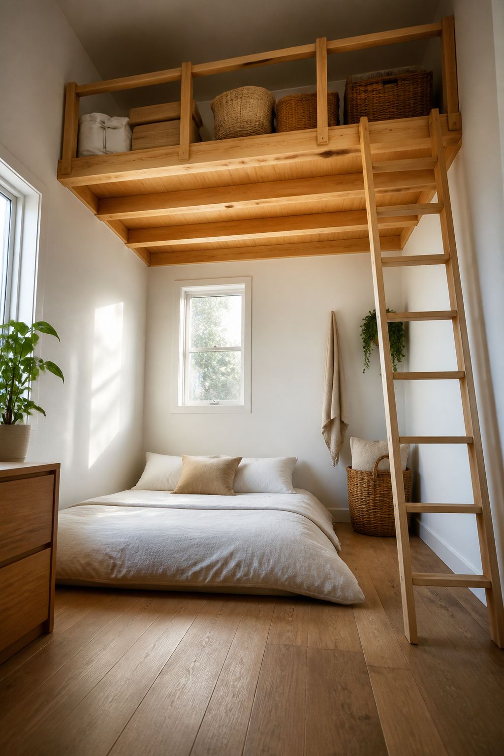 40 Small Bedroom Ideas to Make Every Square Foot Count in 2026 19 Loft overhead in a small bedroom for storage.