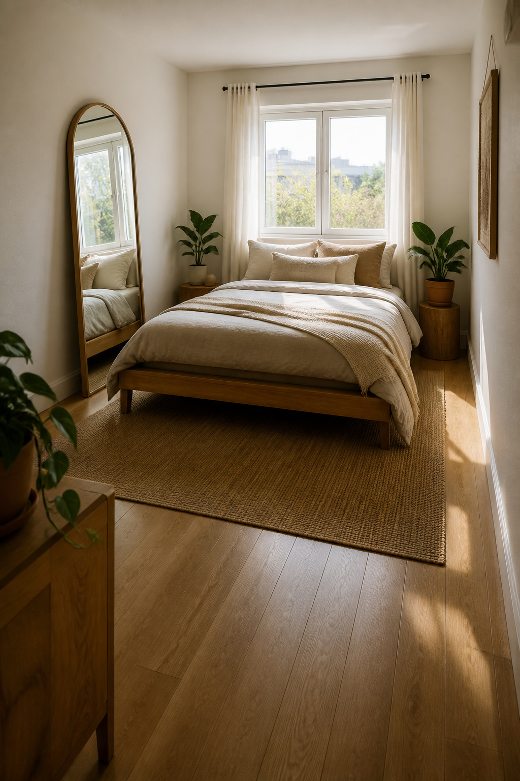 40 Small Bedroom Ideas to Make Every Square Foot Count in 2026 24 Bed facing a window in a small bedroom.