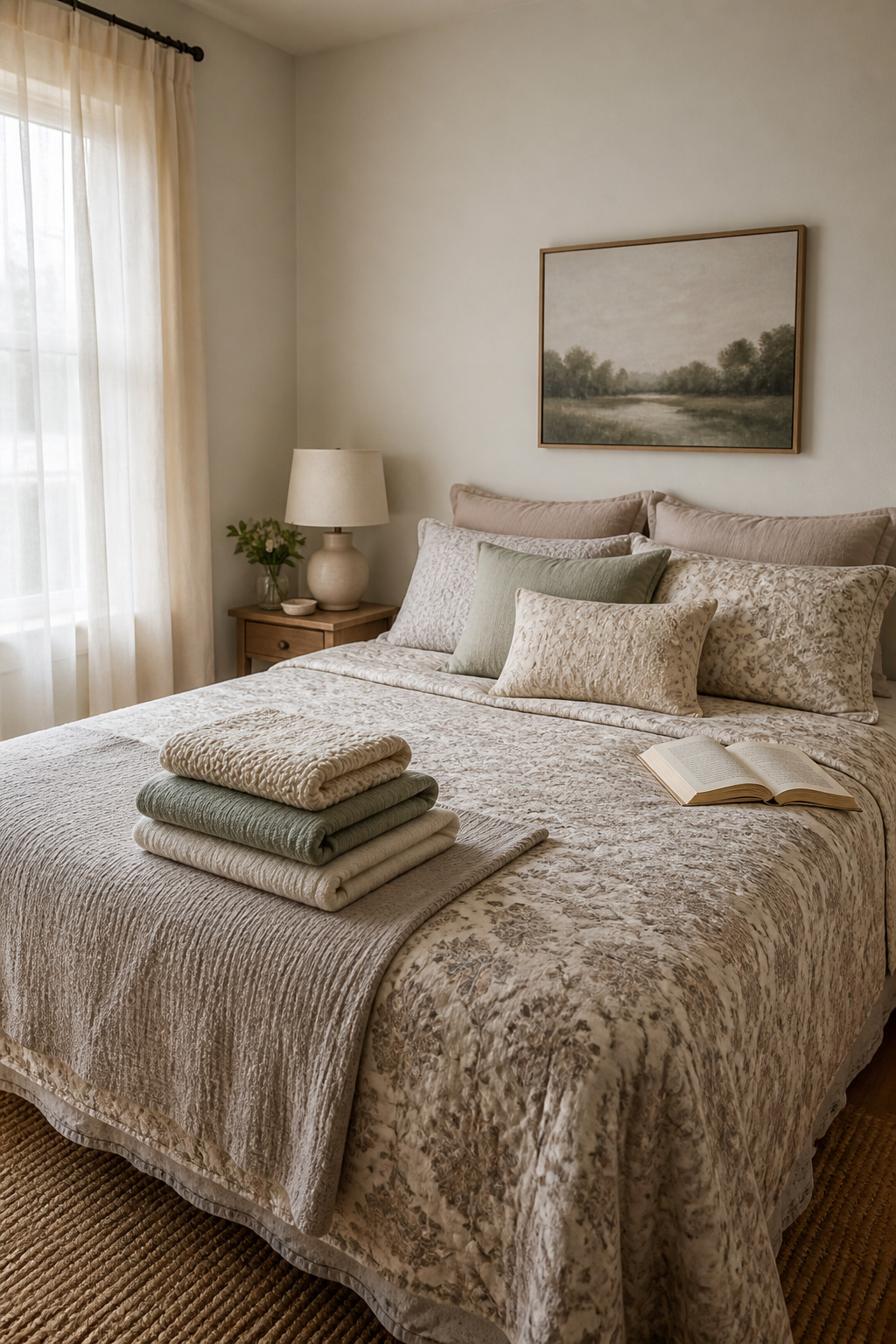 40 Small Bedroom Ideas to Make Every Square Foot Count in 2026 27 Bedspread layered on a bed in a cozy bedroom.