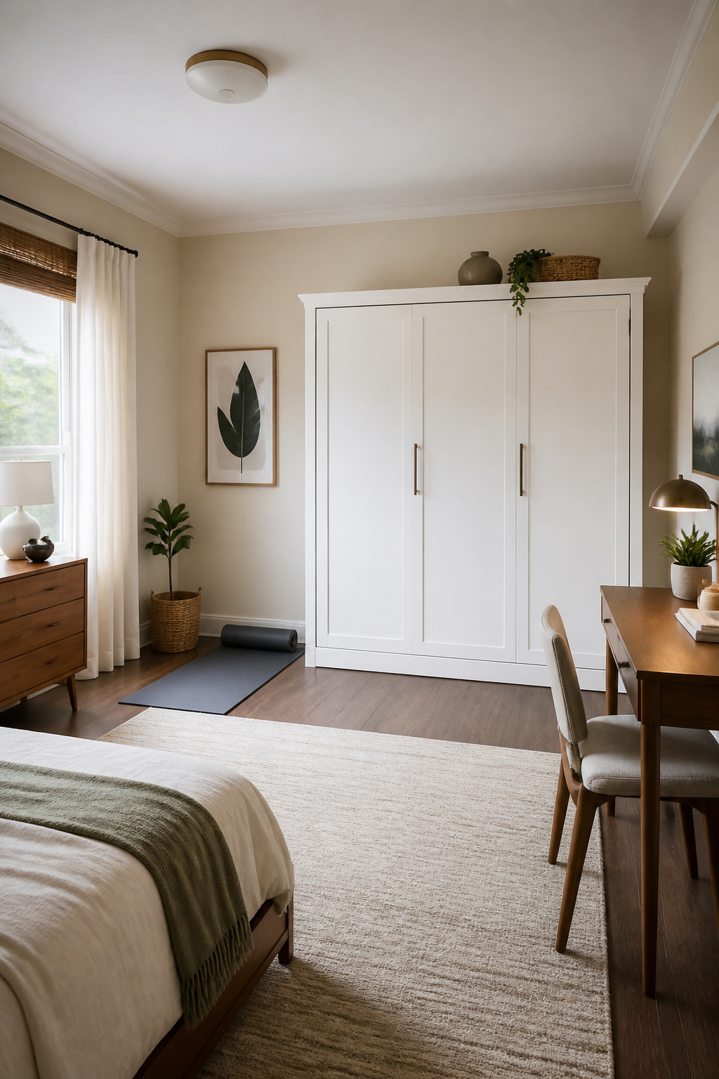 40 Small Bedroom Ideas to Make Every Square Foot Count in 2026 5 Murphy bed in a compact bedroom, showcasing saved floor space.