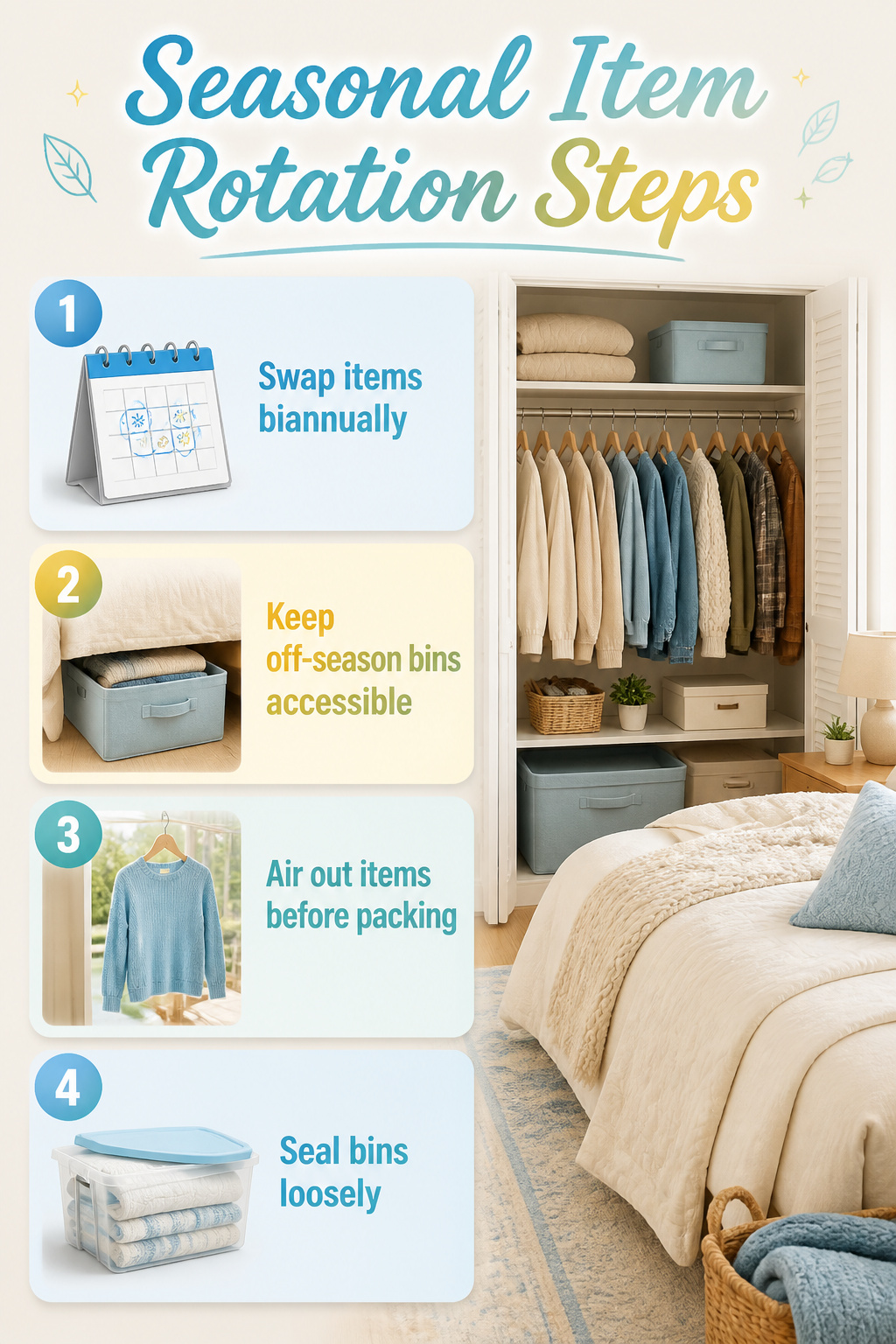 A checklist detailing seasonal item rotation steps.