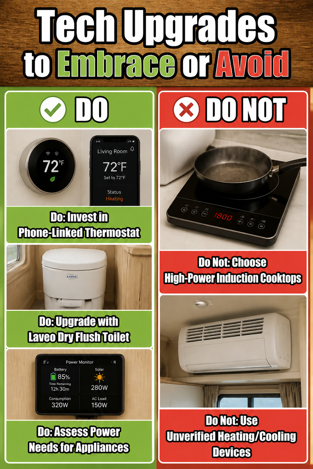 9 Small Camper Interior Ideas for Function and Style in 2026 12 A smartphone-connected thermostat displayed in a small camper interior.