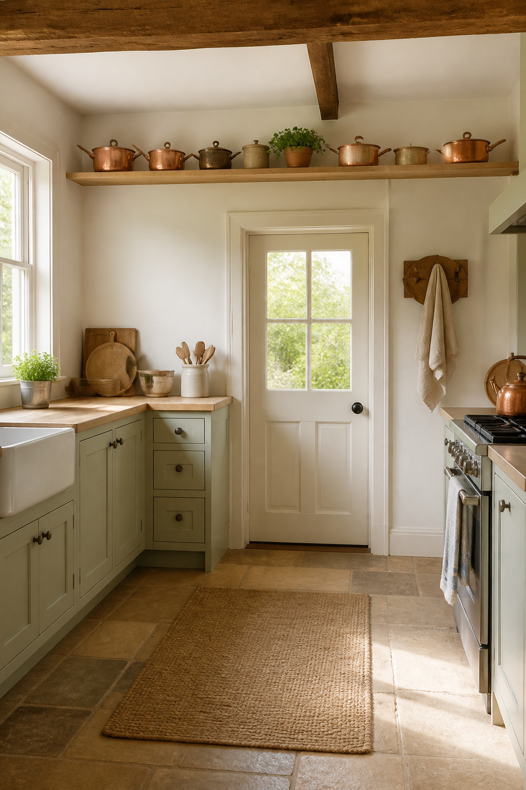 Shelf mounted above a window for additional storage.