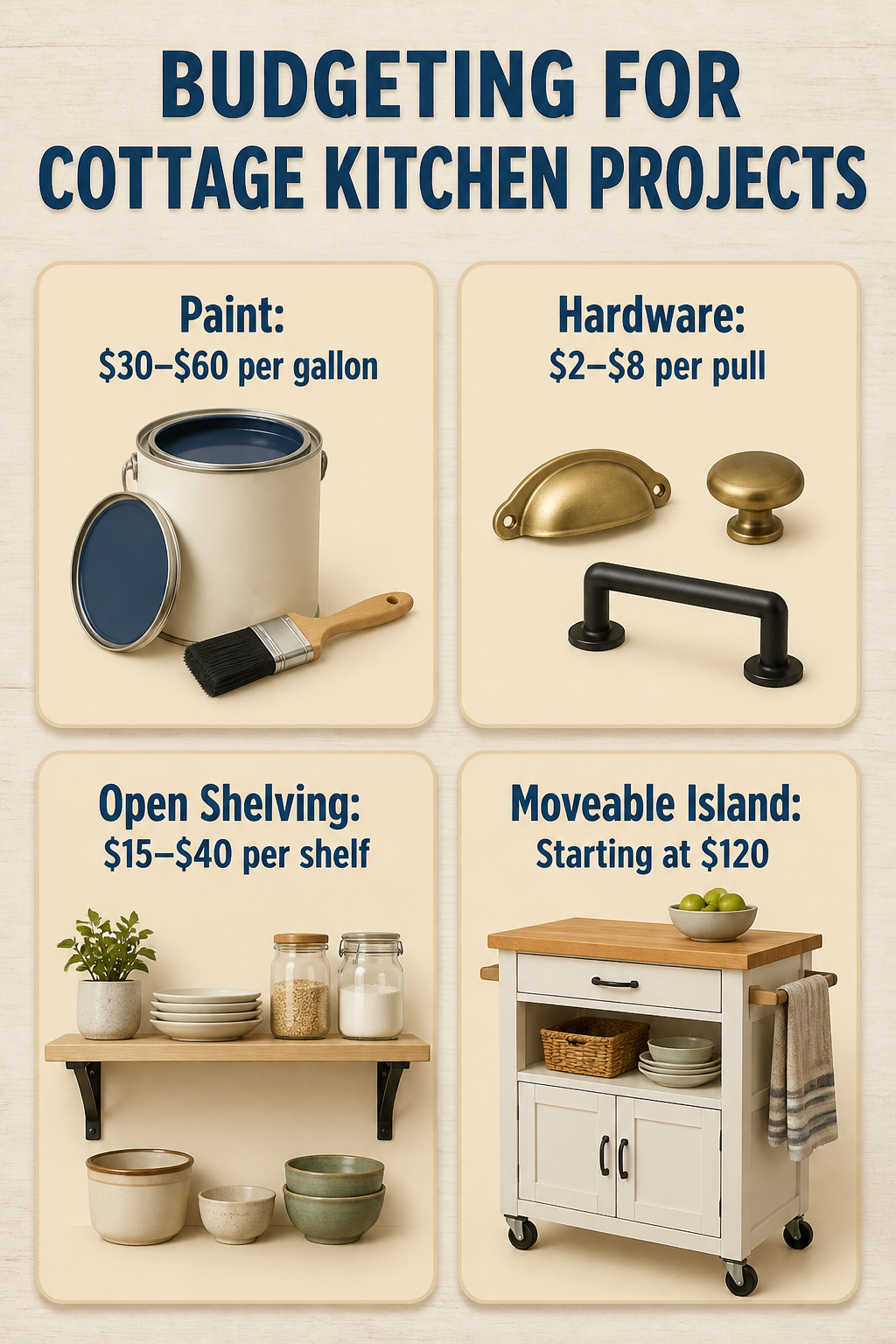Information image on budgeting for cottage kitchen projects.