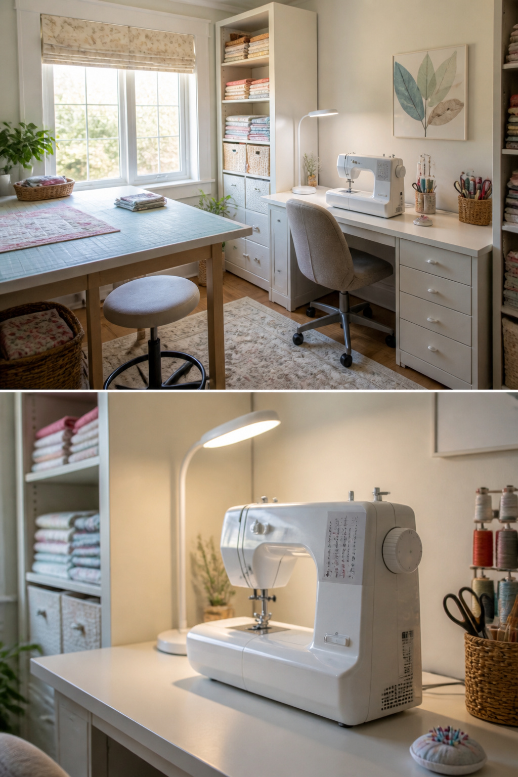 7 Small Sewing Room Ideas for Tight Spaces in 2026 3 A sewing machine positioned near a window for optimal lighting.