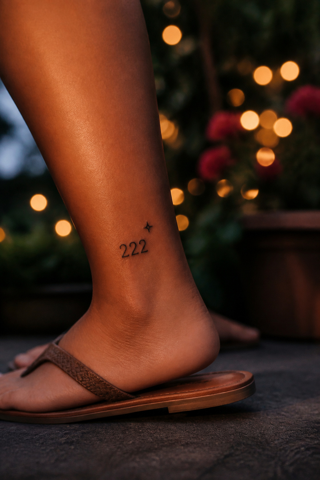 A tattoo featuring stars alongside the numerals '222'.