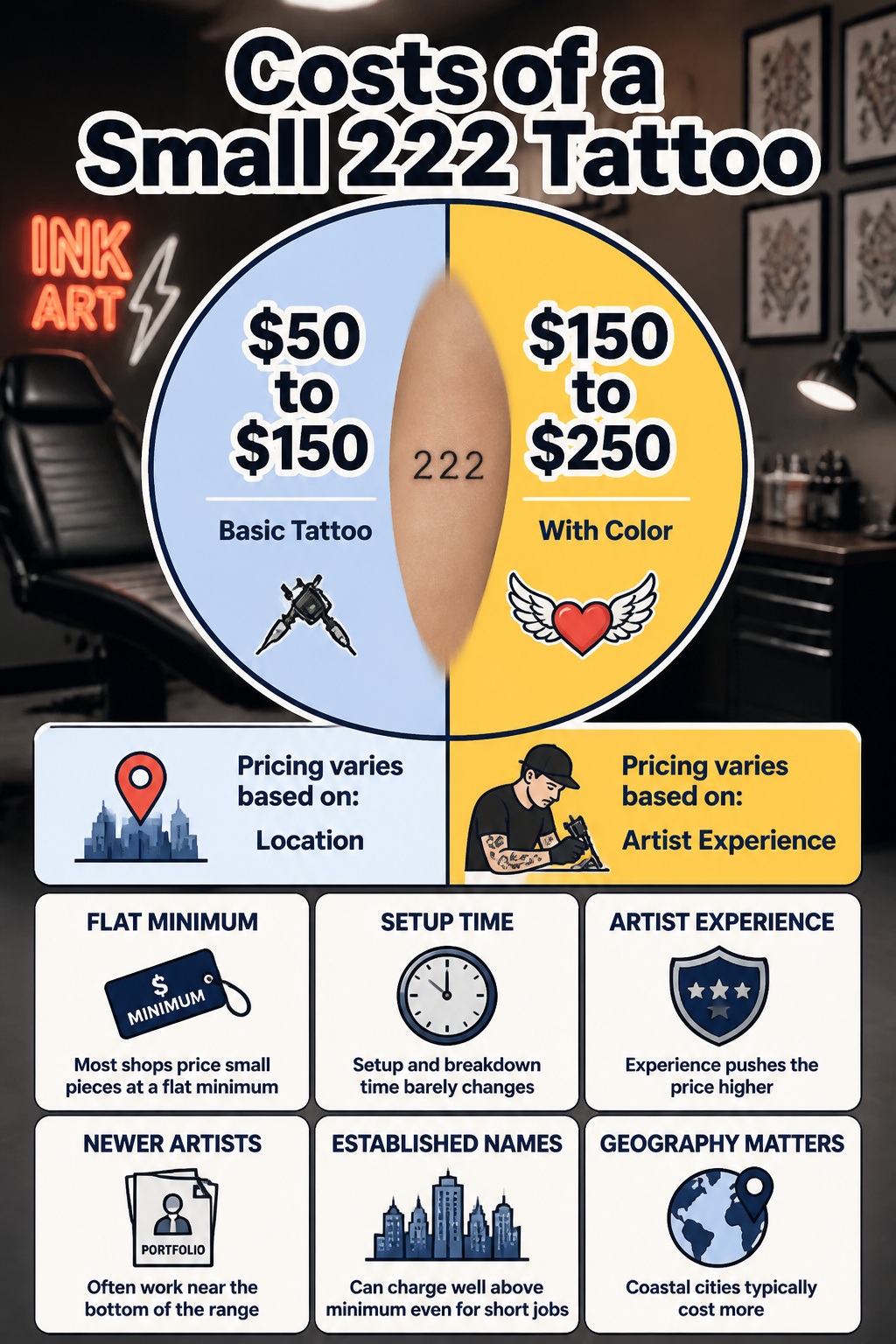 An information graphic detailing the costs of a small 222 tattoo.