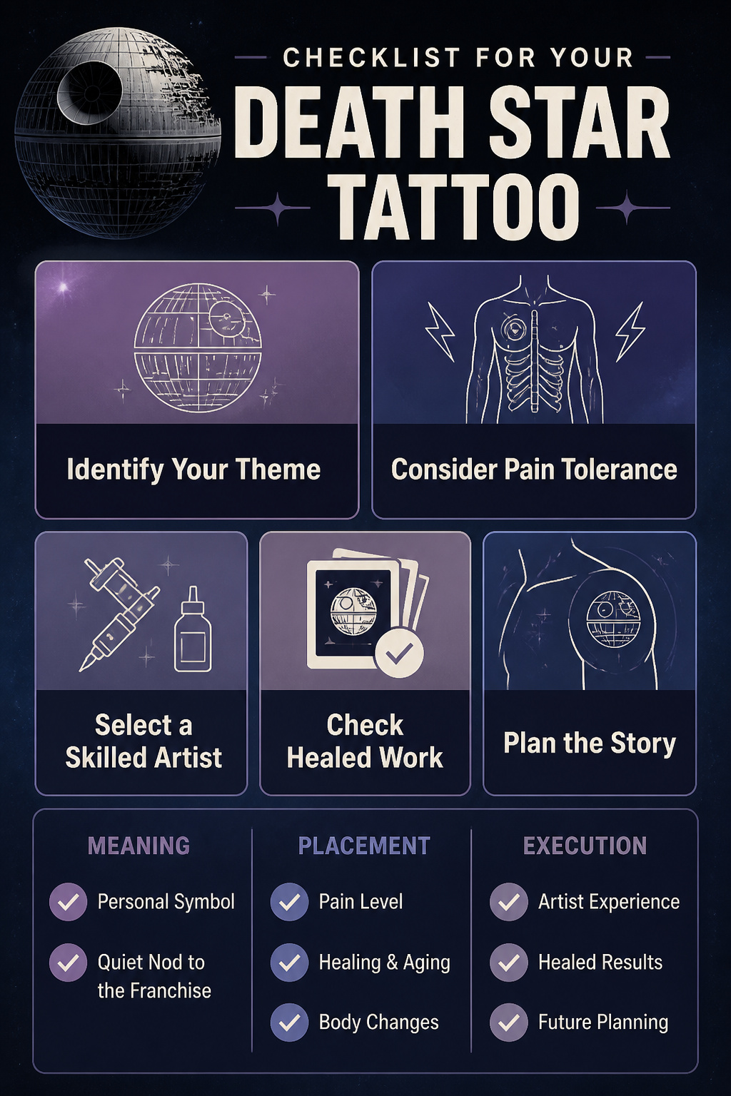 Checklist for selecting a Death Star tattoo design.