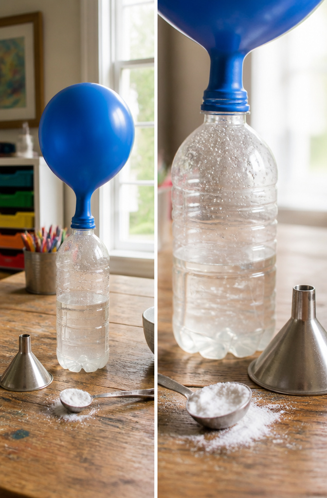 20 5th Grade Craft Ideas for Science, Art, and Handmade Gifts in 2026 1 A balloon attached to a bottle filled with vinegar and baking soda.