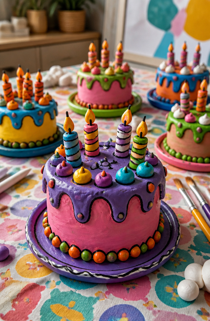 20 5th Grade Craft Ideas for Science, Art, and Handmade Gifts in 2026 16 Air-dry clay cakes decorated with colorful acrylic paint.
