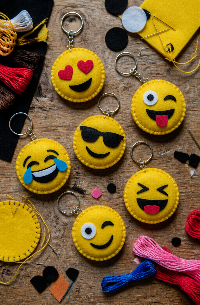 20 5th Grade Craft Ideas for Science, Art, and Handmade Gifts in 2026 17 A collection of felt emoji keychains in various expressions.