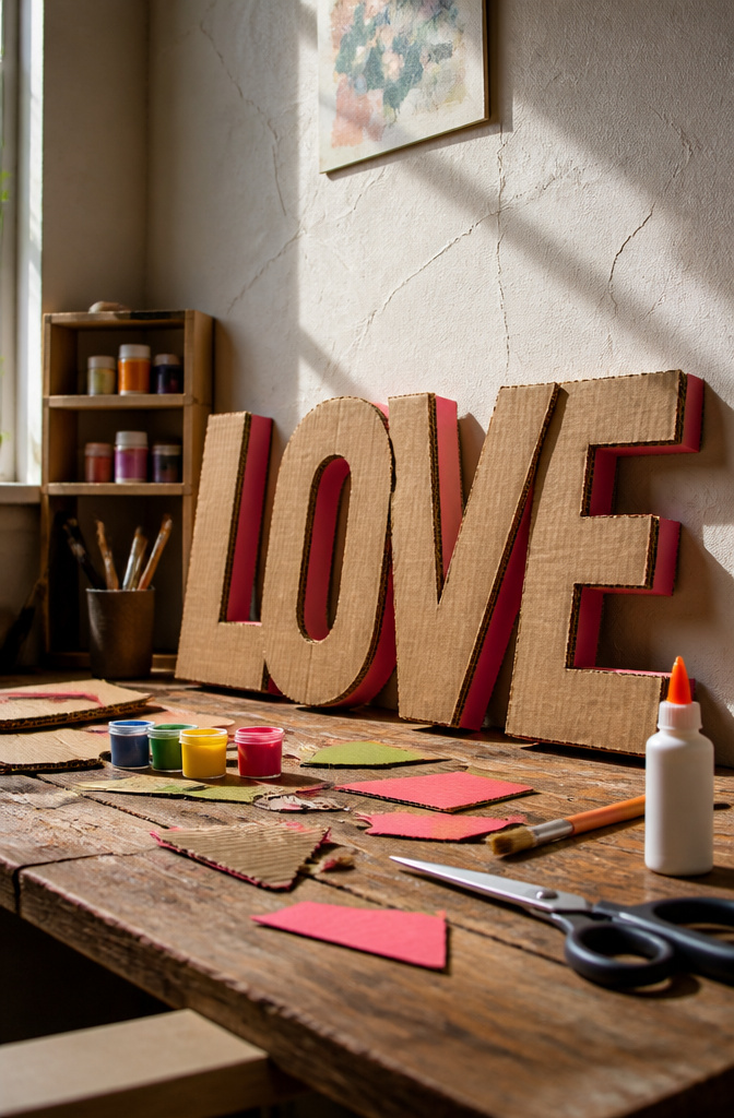 20 5th Grade Craft Ideas for Science, Art, and Handmade Gifts in 2026 19 Cardboard letters stacked to form a four-letter word art piece.