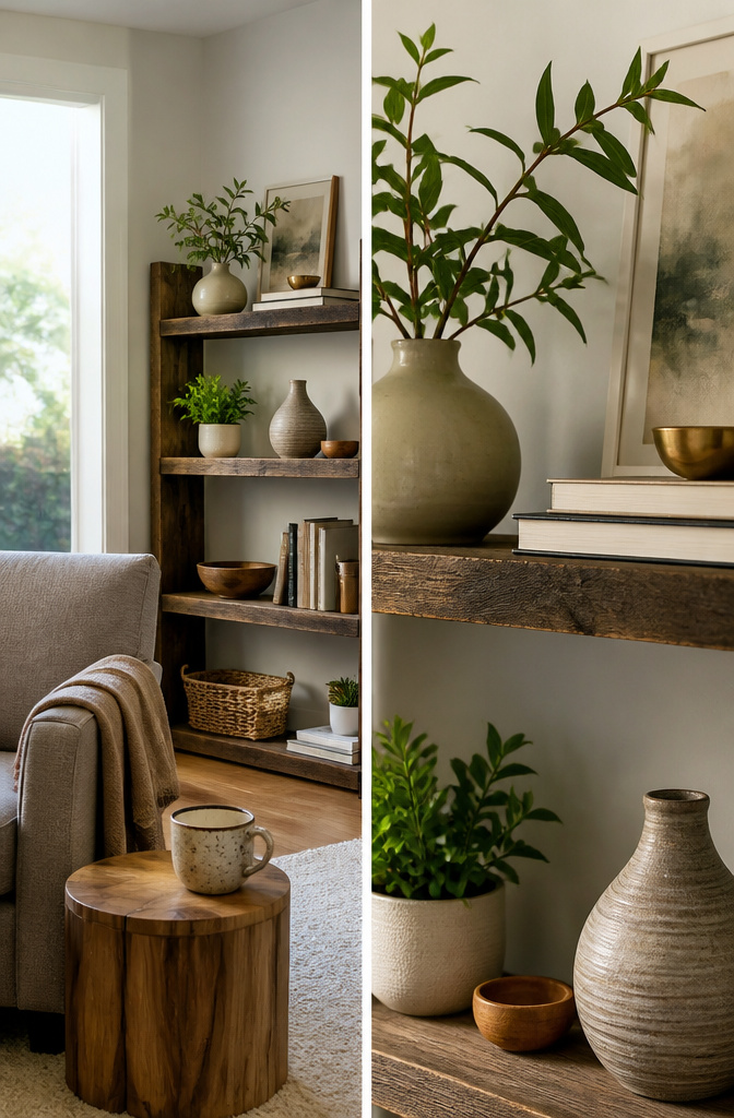 14 Budget Home Decor Ideas That Cost Almost Nothing 5 A lamp and vase are placed on a side table, showcasing a new arrangement.