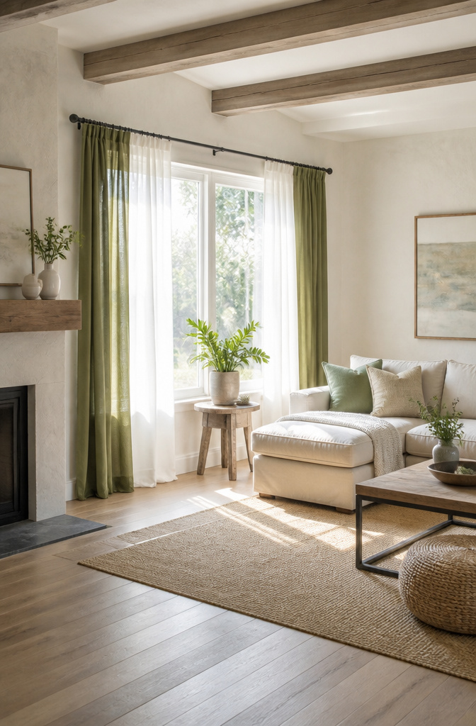 14 Budget Home Decor Ideas That Cost Almost Nothing 6 A window dressed with white and green ready-made curtains.